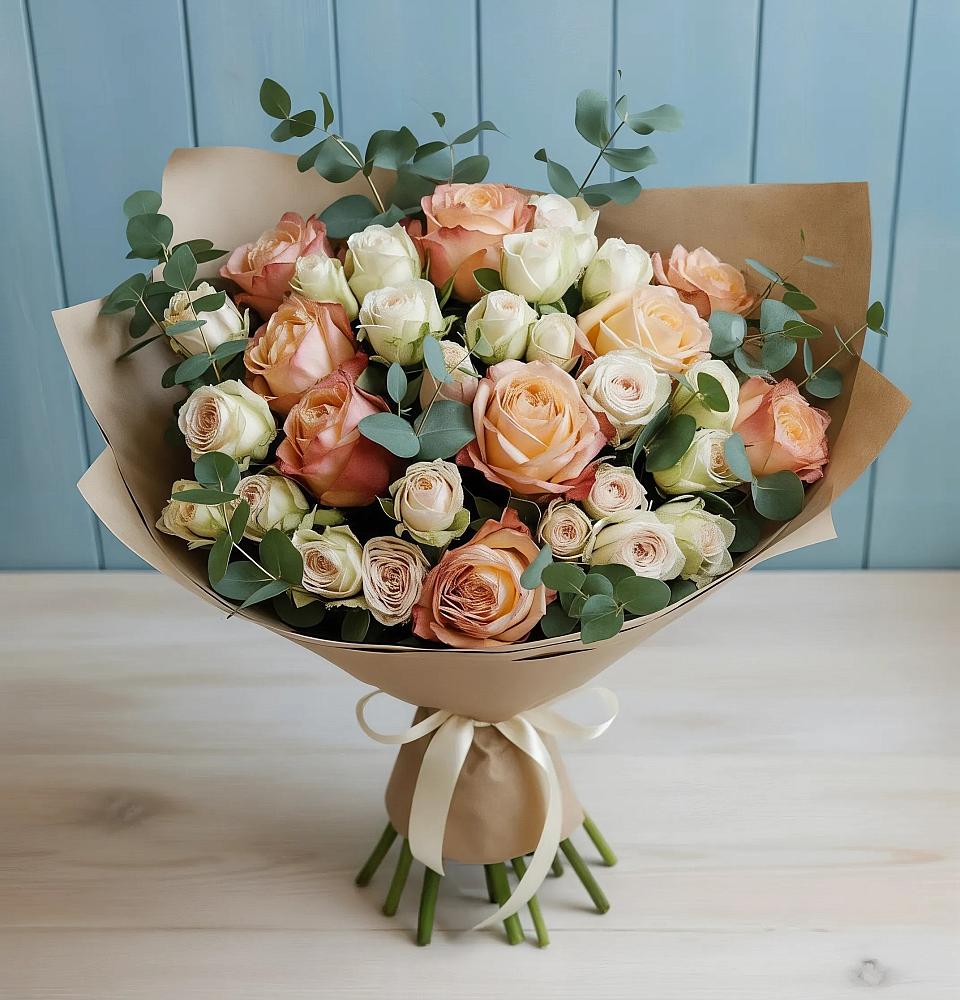 Букет цветов из: Альстромерии и Розы в Советском Республики Крым