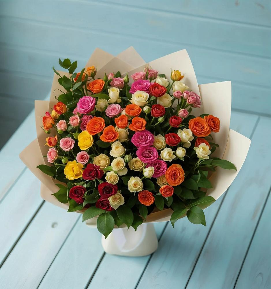 Букет Микс из разноцветных кустовых роз в Советском Республики Крым