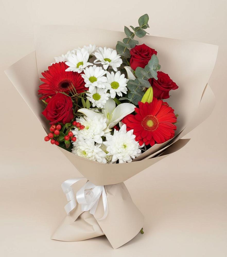 Букет цветов из: Розы, Хризантемы, Герберы и Лилии в Советском Республики Крым