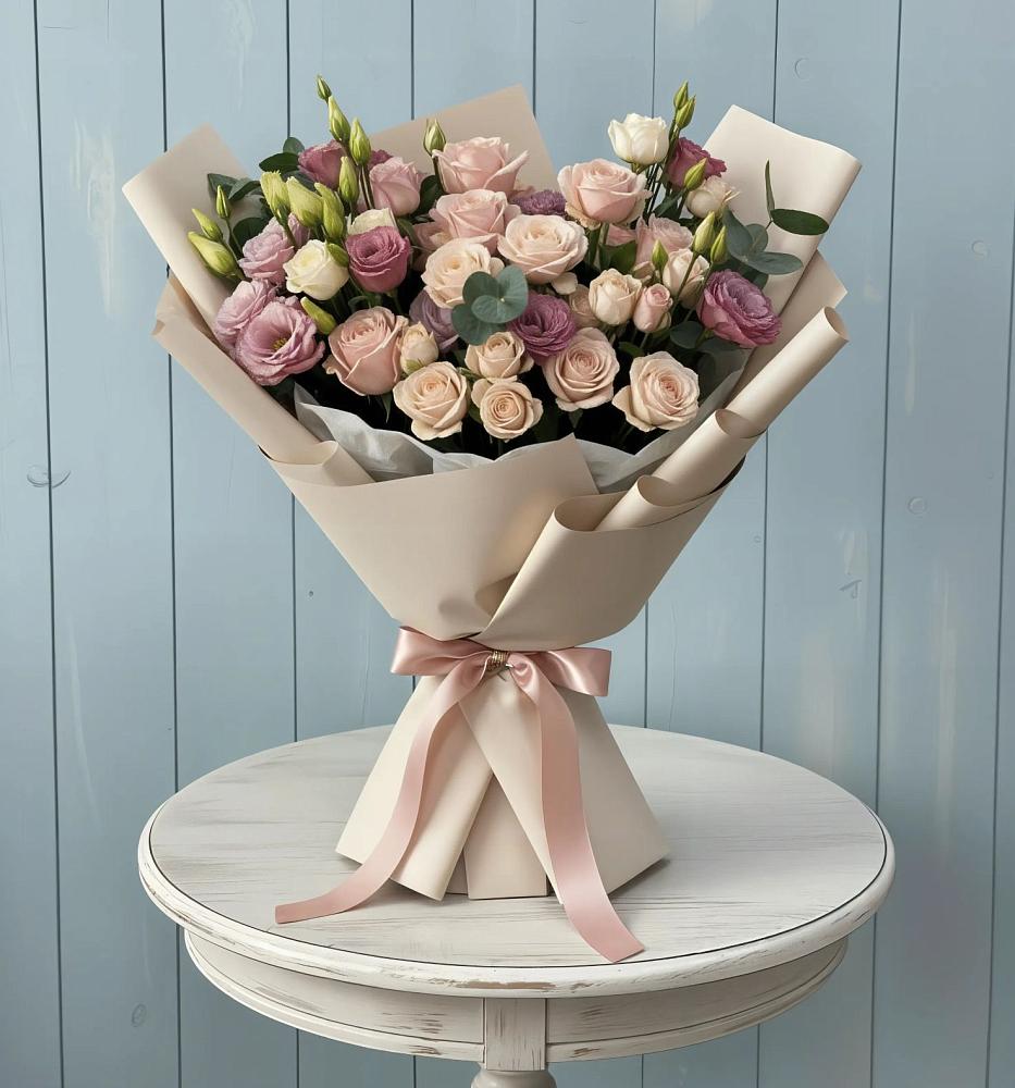 Букет цветов из: Розы и Лизиантусы в Советском Республики Крым